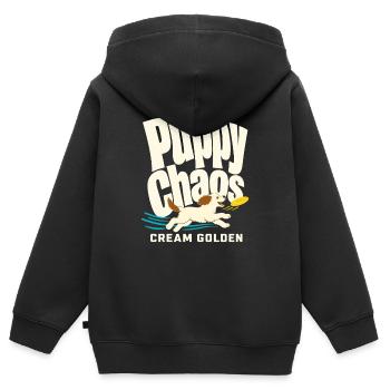 Chiot Chaos Cream Golden Retriever Amoureux des chiens - Sweat Premium à capuche zippé enfant bio - noir - Dos - AI Model Kid Male (0cm)