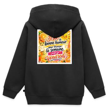 Un zeste de bonne humeur pour traverser la semaine - Sweat Premium à capuche zippé enfant bio - noir - Dos - AI Model Kid Male (0cm)