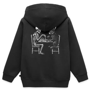 Squelette et Lapin jouant aux échecs - Sweat Premium à capuche zippé enfant bio - noir - Dos - AI Model Kid Male (0cm)