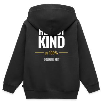 Herbstkind zu 100% Goldene Zeit - Kinder Premium Organic Zip Hoodie - Schwarz - Hinten - AI Model Kid Male (0cm)