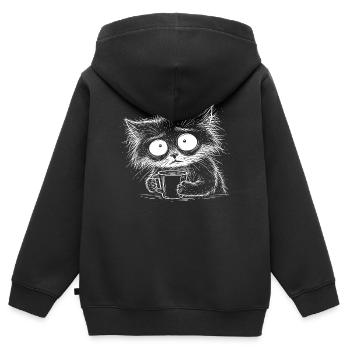Alles Gut Kaffee Katze Muede Grosse Augen Lustig - Kinder Premium Organic Zip Hoodie - Schwarz - Hinten - AI Model Kid Male (0cm)