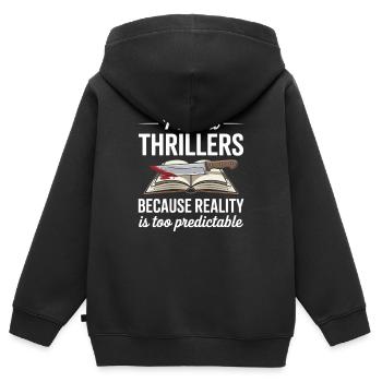 Club de lecture de thriller Lecteurs de romans policiers - Sweat Premium à capuche zippé enfant bio - noir - Dos - AI Model Kid Male (0cm)