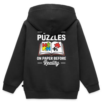 Livres de thriller Lecteurs de romans policiers Rat de bibliothèque - Sweat Premium à capuche zippé enfant bio - noir - Dos - AI Model Kid Male (0cm)