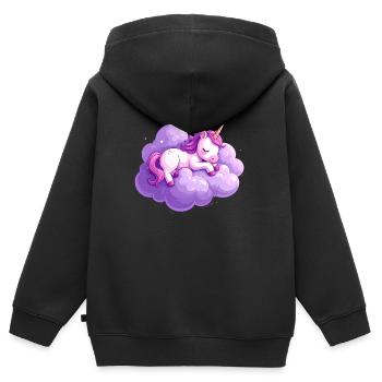 Licorne endormie sur un nuage violet - Sweat Premium à capuche zippé enfant bio - noir - Dos - AI Model Kid Male (0cm)