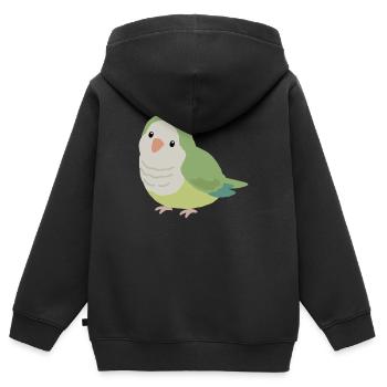 Perroquet Quaker Mignon Oiseau Vert - Sweat Premium à capuche zippé enfant bio - noir - Dos - AI Model Kid Male (0cm)
