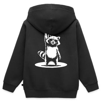 Rock Waschbär mit Sonnenbrille Devil Horns - Kinder Premium Organic Zip Hoodie - Schwarz - Hinten - AI Model Kid Male (0cm)