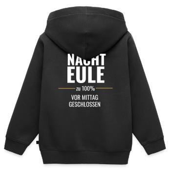 Nachteule zu 100% – Vor Mittag geschlossen - Kinder Premium Organic Zip Hoodie - Schwarz - Hinten - AI Model Kid Male (0cm)