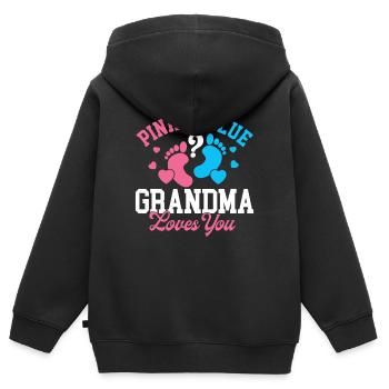 Révélation du sexe de Grand-mère rose ou bleue - Sweat Premium à capuche zippé enfant bio - noir - Dos - AI Model Kid Male (0cm)