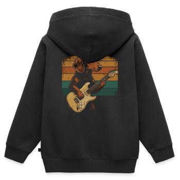 Chien teckel avec un look rétro de guitare électrique - Sweat Premium à capuche zippé enfant bio - noir - Dos - AI Model Kid Male (0cm)