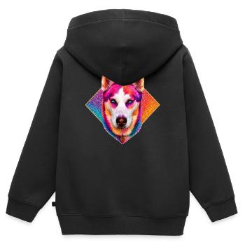 Husky arcenciel éclatant - Sweat Premium à capuche zippé enfant bio - noir - Dos - AI Model Kid Male (0cm)