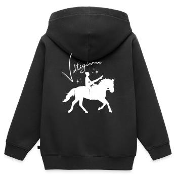 Voltigieren Mühle – Sport Outfit für Voltigierer - Kinder Premium Organic Zip Hoodie - Schwarz - Hinten - AI Model Kid Male (0cm)