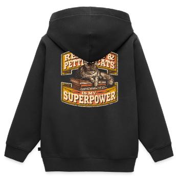 Lire et caresser les chats est mon livre sur les super-pouvoirs - Sweat Premium à capuche zippé enfant bio - noir - Dos - AI Model Kid Male (0cm)