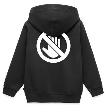 Attention : Ne pas toucher, ne pas toucher symbole - Sweat Premium à capuche zippé enfant bio - noir - Dos - AI Model Kid Male (0cm)