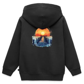 Sunset over the pier - Kids Premium Organic Zip-up Hoodie - black - Back - AI Model Kid Male (0cm)