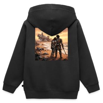 Science-fiction fantasy romance - Sweat Premium à capuche zippé enfant bio - noir - Dos - AI Model Kid Male (0cm)