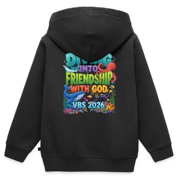Diving Friendship God VBS 2026 - Kids Premium Organic Zip-up Hoodie - black - Back - AI Model Kid Male (0cm)