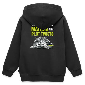 Motif de chat pour rats de bibliothèque Cadeau matcha - Sweat Premium à capuche zippé enfant bio - noir - Dos - AI Model Kid Male (0cm)
