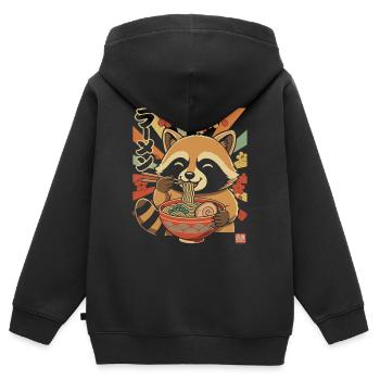 Le Panda Rouge Adore les Ramen - Sweat Premium à capuche zippé enfant bio - noir - Dos - AI Model Kid Male (0cm)