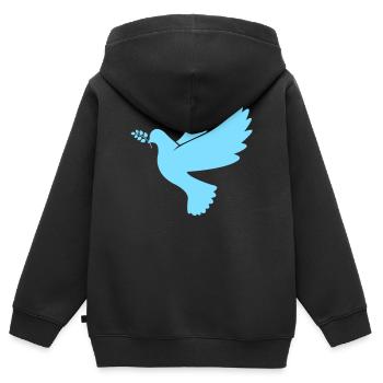 Colombe de la Paix en bleu clair - Sweat Premium à capuche zippé enfant bio - noir - Dos - AI Model Kid Male (0cm)