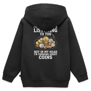 Dans ma tête, je pense à des pièces. - Sweat Premium à capuche zippé enfant bio - noir - Dos - AI Model Kid Male (0cm)
