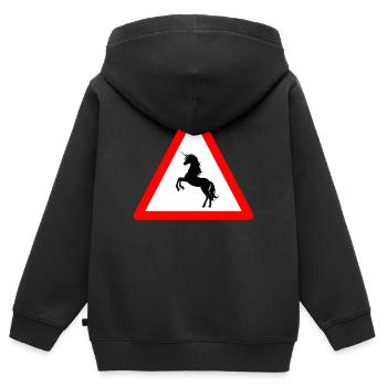 Attention aux licornes à venir - Sweat Premium à capuche zippé enfant bio - noir - Dos - AI Model Kid Male (0cm)