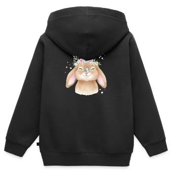 Lapin avec couronne de fleurs - Sweat Premium à capuche zippé enfant bio - noir - Dos - AI Model Kid Male (0cm)