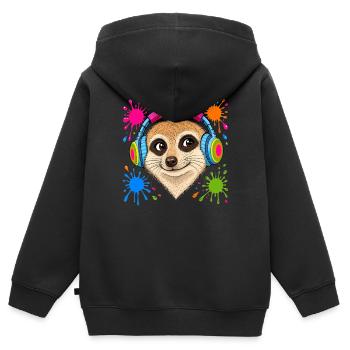 Suricate avec des écouteurs musicaux colorés - Sweat Premium à capuche zippé enfant bio - noir - Dos - AI Model Kid Male (0cm)