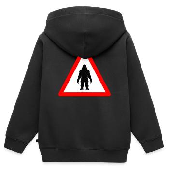 Attention au Sasquatch devant - Sweat Premium à capuche zippé enfant bio - noir - Dos - AI Model Kid Male (0cm)