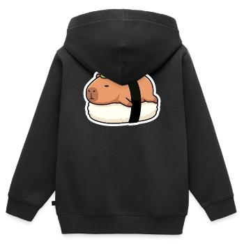 Nigiri mignon au sushi capybara - Sweat Premium à capuche zippé enfant bio - noir - Dos - AI Model Kid Male (0cm)