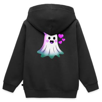Fantôme pastel avec des cœurs, Fille des Fantômes - Sweat Premium à capuche zippé enfant bio - noir - Dos - AI Model Kid Male (0cm)