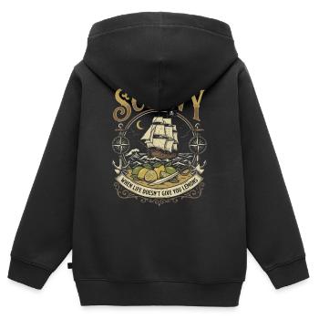 Piratenschiff Zitronendesign - Kinder Premium Organic Zip Hoodie - Schwarz - Hinten - AI Model Kid Male (0cm)