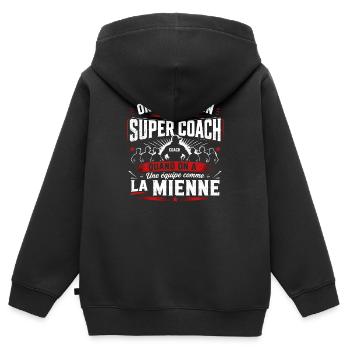 T-shirt Cadeau Super Coach Équipe - Sweat Premium à capuche zippé enfant bio - noir - Dos - AI Model Kid Male (0cm)