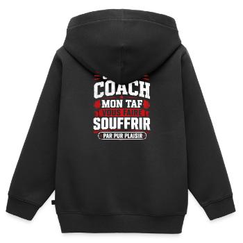 Je suis coach, Humour cadeau sportif coach - Sweat Premium à capuche zippé enfant bio - noir - Dos - AI Model Kid Male (0cm)