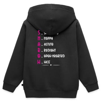 Poème du Nom Sharon - Sweat Premium à capuche zippé enfant bio - noir - Dos - AI Model Kid Male (0cm)