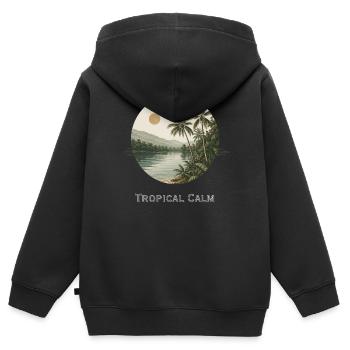 Calme tropical - Palmiers Palmiers Basilics tropicaux - Sweat Premium à capuche zippé enfant bio - noir - Dos - AI Model Kid Male (0cm)