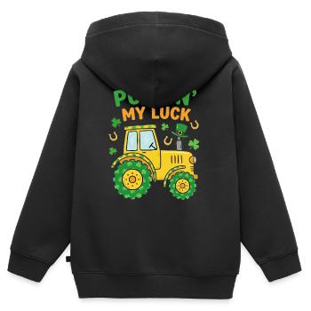 Pushin' My Luck St Patricks Day Tractor - Kids Premium Organic Zip-up Hoodie - black - Back - AI Model Kid Male (0cm)