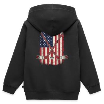 Hockey Flagge USA Patriotisch - Kinder Premium Organic Zip Hoodie - Schwarz - Hinten - AI Model Kid Male (0cm)