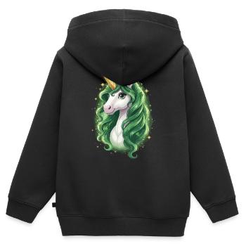 Licorne à crinière émeraude - Sweat Premium à capuche zippé enfant bio - noir - Dos - AI Model Kid Male (0cm)