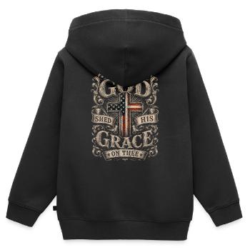 Conception de la Croix de la Grâce de Dieu - Sweat Premium à capuche zippé enfant bio - noir - Dos - AI Model Kid Male (0cm)