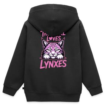 Lynx Dictions Lynx Fille Drôle de Lynx Cadeau de Lynx - Sweat Premium à capuche zippé enfant bio - noir - Dos - AI Model Kid Male (0cm)