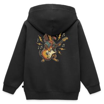 Guitariste teckel - Sweat Premium à capuche zippé enfant bio - noir - Dos - AI Model Kid Male (0cm)