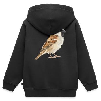 Illustration du bloc de couleur du Moineau - Sweat Premium à capuche zippé enfant bio - noir - Dos - AI Model Kid Male (0cm)