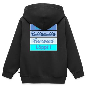 Plattdeutsch Kuddelmuddel Löppt - Kinder Premium Organic Zip Hoodie - Schwarz - Hinten - AI Model Kid Male (0cm)