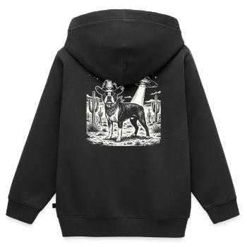Cowboy Boston Terrier UFO Funny Dog Lover - Kids Premium Organic Zip-up Hoodie - black - Back - AI Model Kid Male (0cm)