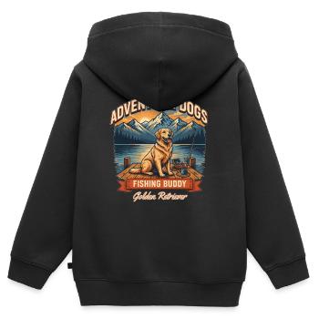 Chiens d’aventure – Golden Retriever Pêche vintage - Sweat Premium à capuche zippé enfant bio - noir - Dos - AI Model Kid Male (0cm)