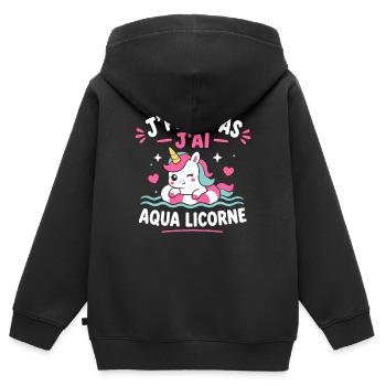 Aqua Licorne Pastel - Sweat Premium à capuche zippé enfant bio - noir - Dos - AI Model Kid Male (0cm)