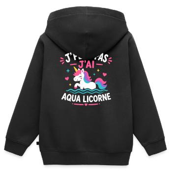 Aqua Licorne: J'peux pas j'ai - Sweat Premium à capuche zippé enfant bio - noir - Dos - AI Model Kid Male (0cm)