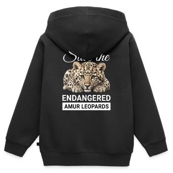 Rettet die vom Aussterben bedrohten Amurleoparden - Kinder Premium Organic Zip Hoodie - Schwarz - Hinten - AI Model Kid Male (0cm)