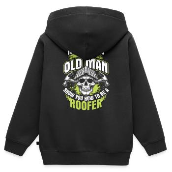 Couvreur âgé dit atelier artisan - Sweat Premium à capuche zippé enfant bio - noir - Dos - AI Model Kid Male (0cm)