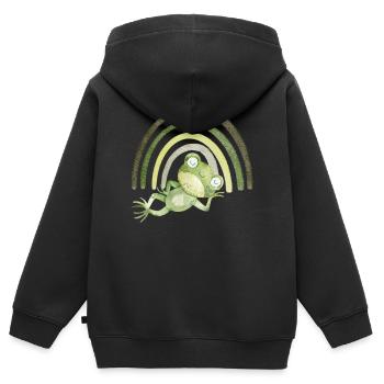 Grenouille détendue sous l’arc-en-ciel - Sweat Premium à capuche zippé enfant bio - noir - Dos - AI Model Kid Male (0cm)